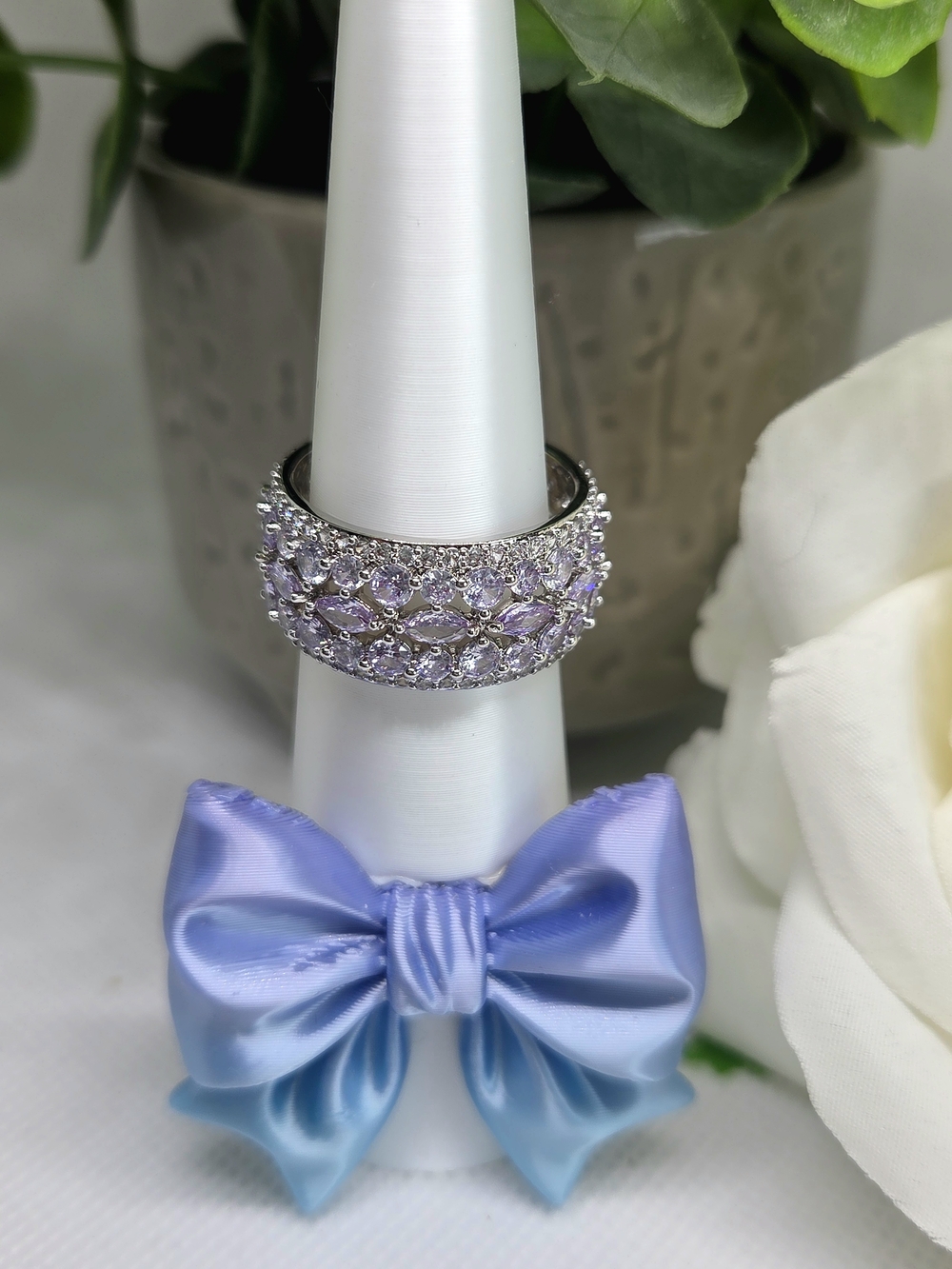 Silver-Tone Lavender Crystal Eternity Band